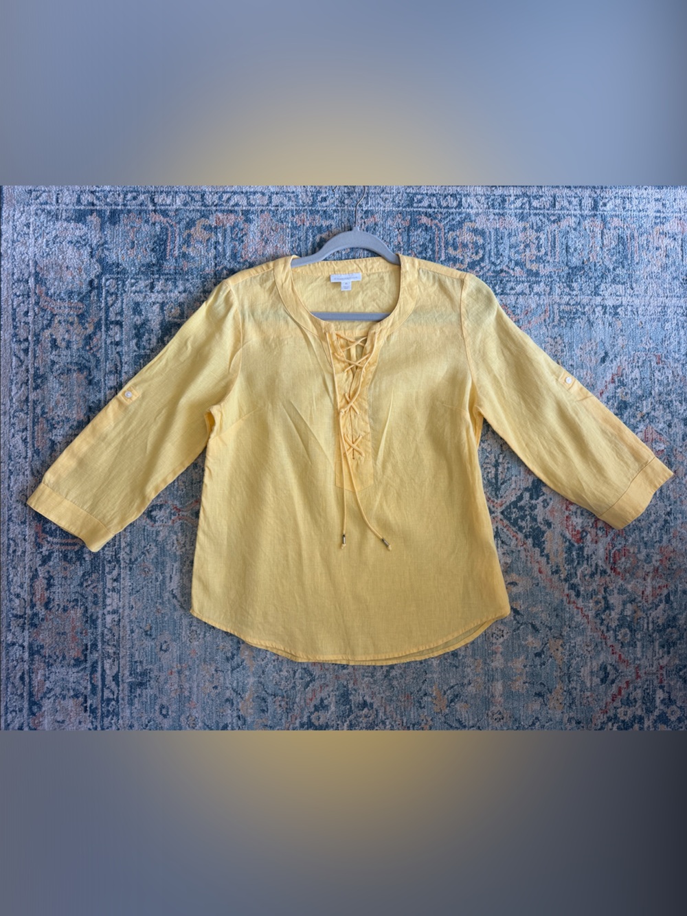 Charter Club Yellow Lace-Up Peasant Blouse